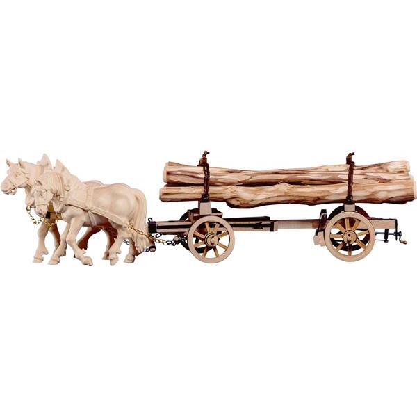 2 Zugpferde mit Holzwagen beschlagen