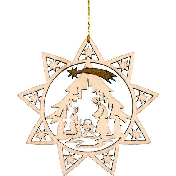 Wooden star holy family in profile shaded